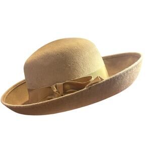 Vintage Ritz Henry Pollak Wool Tan Hat With Bow Headband size med